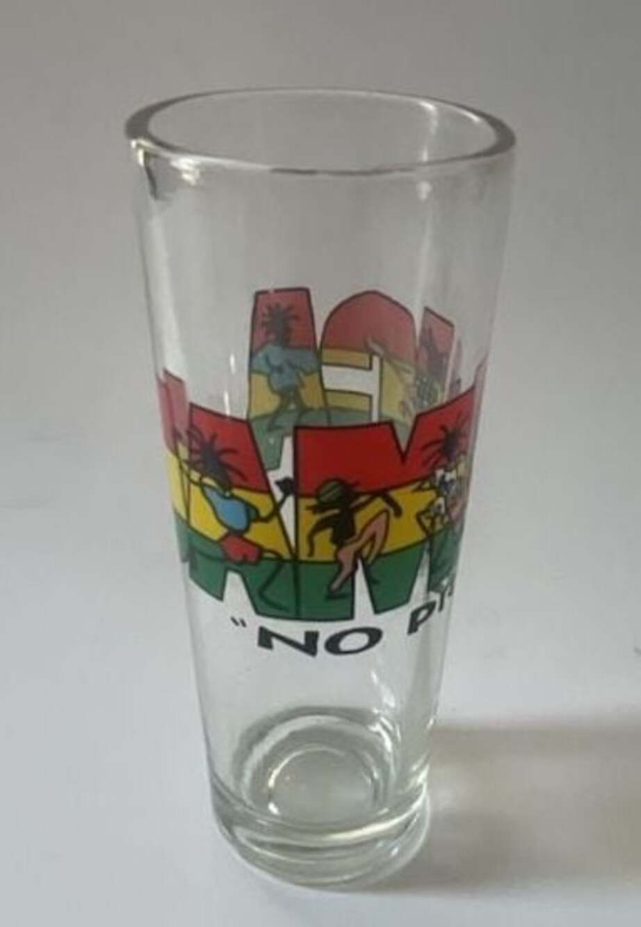 Vintage Bahamas Hey Mon We Be Jammin Shooter Shot Glass Embossed Designs
